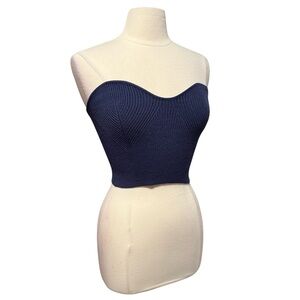 Double Zero Blue Ribbed Knit Sweetheart Strapless Crop Top Small NWOT